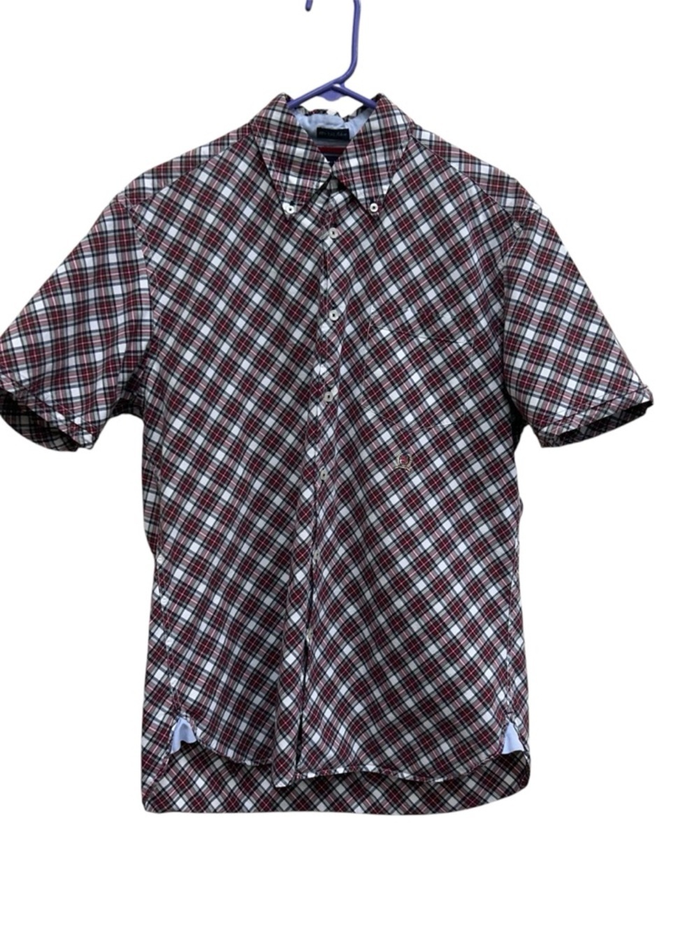 Tommy Hilfiger Men’s Short-Sleeve Plaid Button-Down Shirt - Red, White, Black